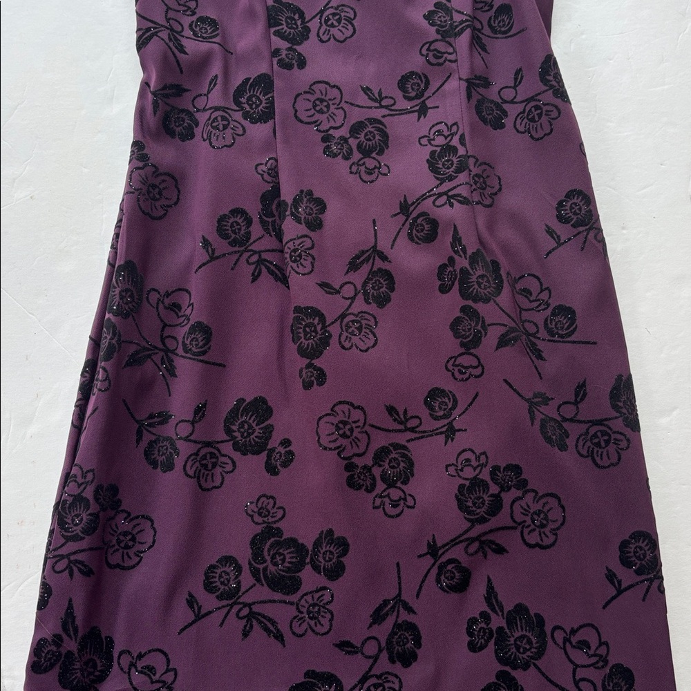 Vintage y2K 90’s Mini Dress Goth Purple Black Grunge Rose Slip NYE Velvet 6 Cute - Picture 7 of 17